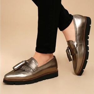 Steven by Steve Madden Naomie Pewter Leather Pointed Toe Loafers